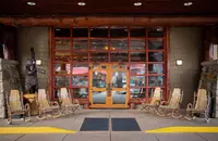 chairs outside entrance of bearskin lodge in gatlinburg